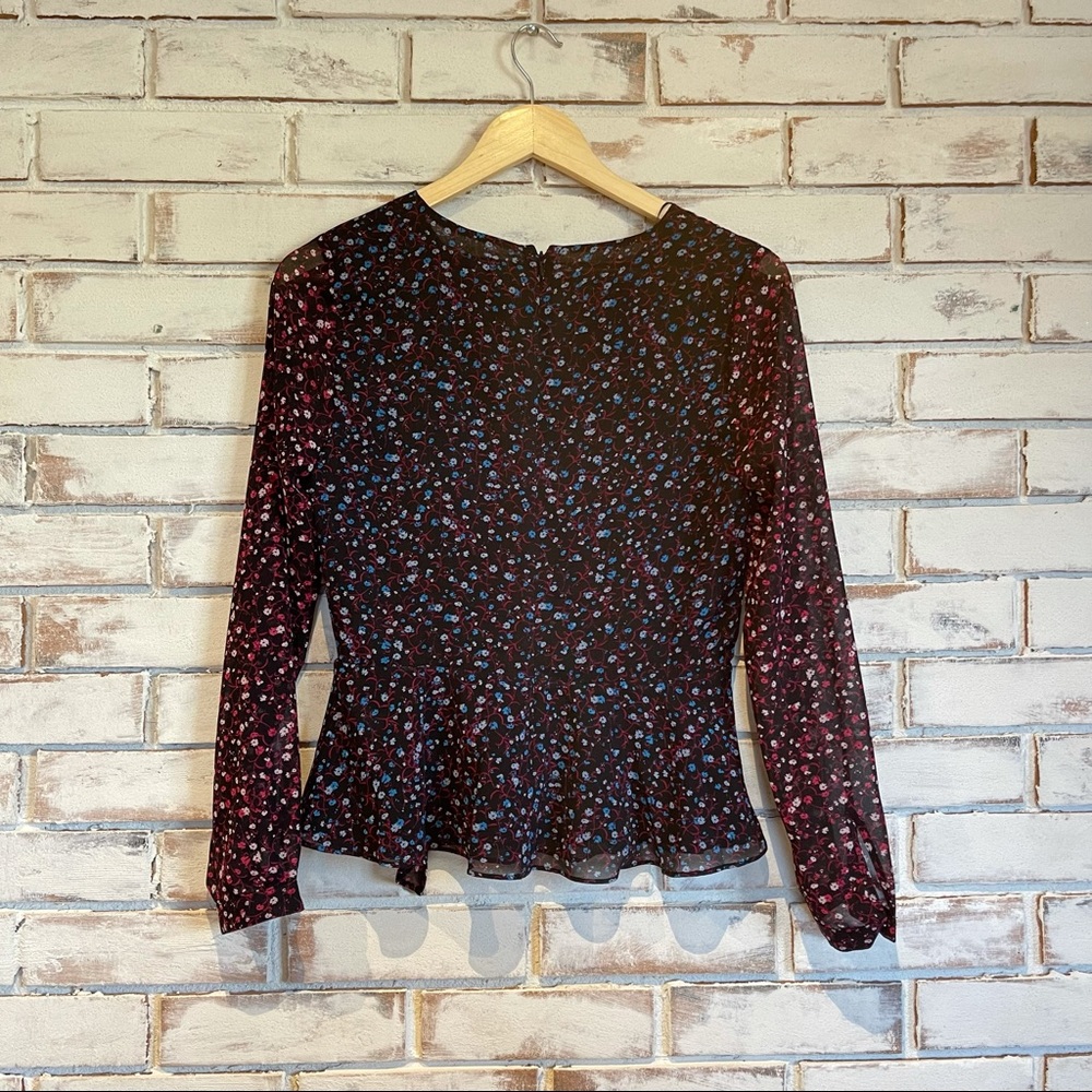 1.State peplum black top with floral pattern long sleeve top - Picture 3 of 7